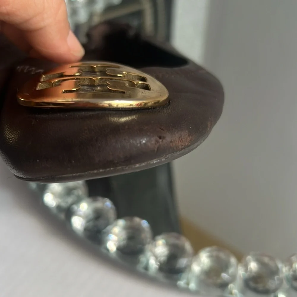Tory Burch dark brown leather  Espadrilles with Gold Emblem size 8